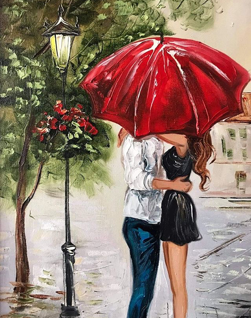 Élményfestés, Szerelem az esőben